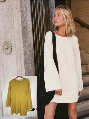 Free People Beach Mustard Yellow Melanie Sweater Tunic Mini Dress M Coastal Fall